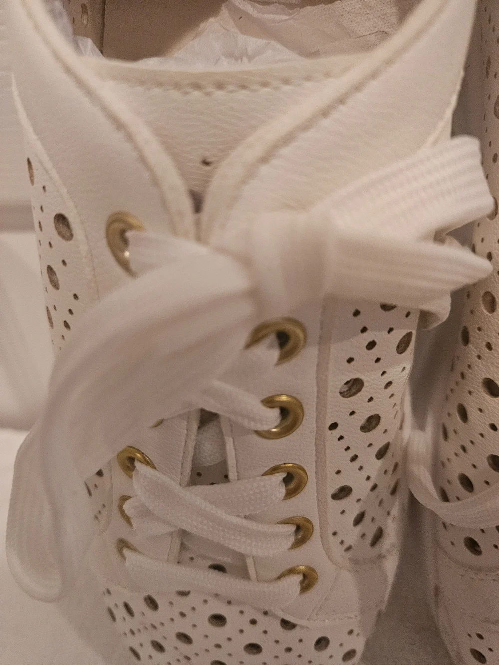 DV by Dolce Vita White Perforated Lace-Up Sneakers with Gold Eyelets